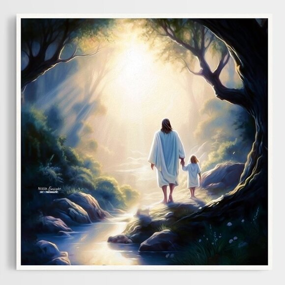 Jesus Christ with Child Walking Towards Paradise Oil Painting Art Print - Picture 3 of 7